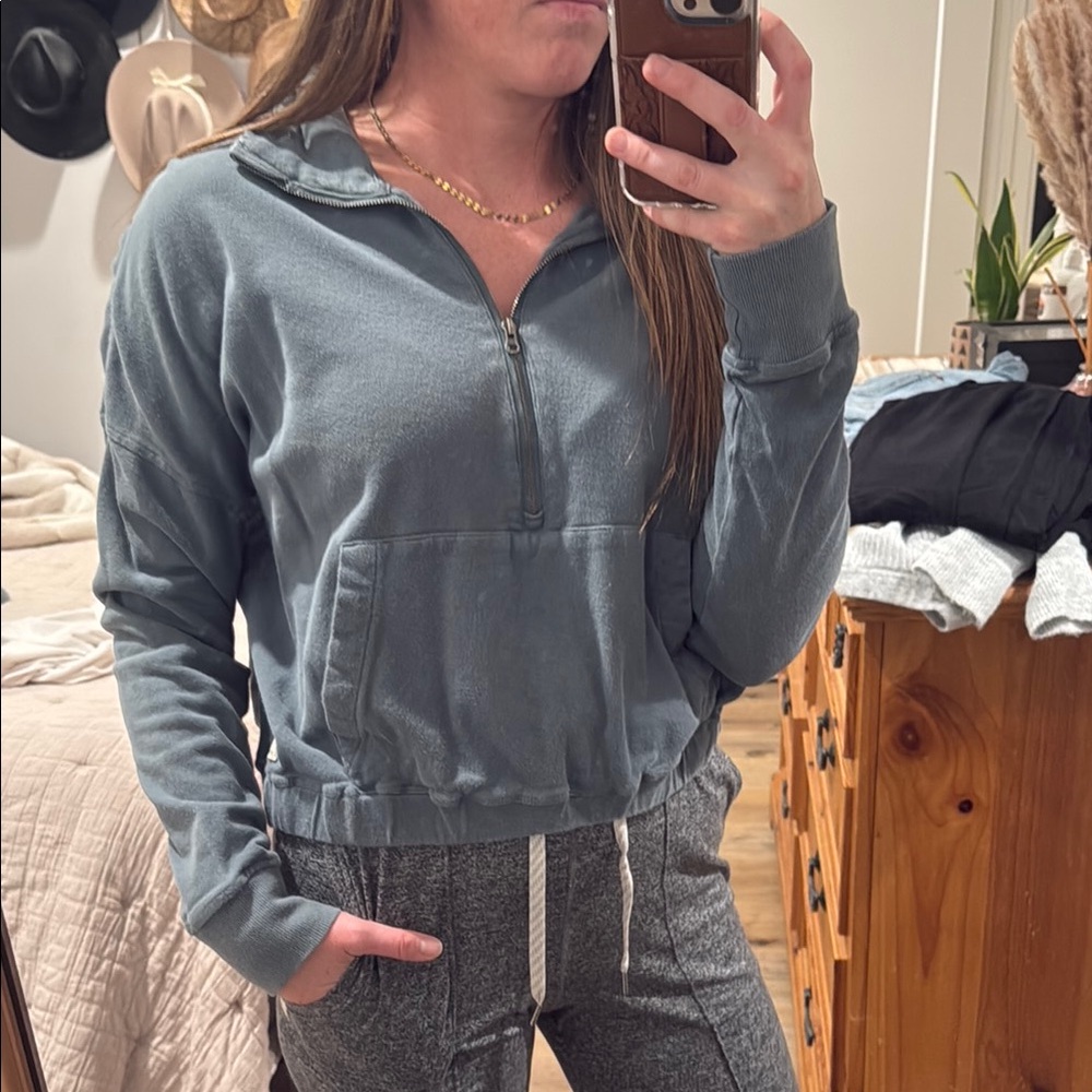 Casual Blue Quarter-Zip Pullover